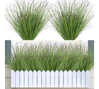 DEMIUKO 10 Bundles Artificial Plants Grass Outdoor Fake Plants Bush 20 In Artificial Wheat Grass UV Resistant Greenery Stems Onion Grass Faux Shrubs for Indoor Outdoor Garden Window Box Decor, Green
