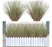DEMIUKO 10 Bundles Artificial Plants Grass Outdoor Fake Plants Bush 20 In Wheat Grass UV Resistant Greenery Stems Onion Grass Faux Shrubs for Indoor Outdoor Garden Window Box Decor, Purple Green