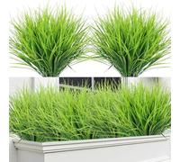 DEMIUKO 12 Bundles Artificial Plants Outdoor Grass 18in Fake Plants Wheat Grass Verdant Stems Spring Greenery UV Resistant Plastic Shrubs Indoor Plants Balcony Decor for Garden Pot Planter Window Box
