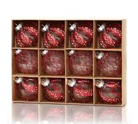 DEMIUKO 12 PCS Red Christmas Tree Ball Ornaments 80mm Large Christmas Baubles Clear Glitter Shatterproof Balls Hanging Ornaments for Xmas Party Wedding Home Decor