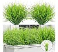 DEMIUKO 12pcs Artificial Plants Outdoor Wheat Grass Verdant Summer Plants Fake Plastic Greenery UV Resistant Faux Shrub Bushes for Flower Arranging Garden Window Box Balcony Indoor Outside Decor