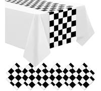 DEMIUKO 12PCS Chequered Flag Table Runner Boys Girls Black White Party Table Runner Race Track Plaid Table Decor Waterproof Plastic Table Mat Runner for Two Fast Birthday Disposable Party Decoration
