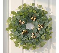 DEMIUKO 18 Inch Eucalyptus Wreath for Front Door Wreath Artificial Foliage Spring Summer Green Wreath with Berries Fake Hanging Plants for Easter Wedding Home Wall Fireplace All Year Decoration