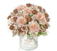 DEMIUKO 2 Bunch es Artificial Flowers Brown Hydrangea Fake Roses Flowers Bouquet 12in Faux Silk Flowers Arrangement Indoor Floral Plants for Wedding Party Table Centerpieces Spring Home Vase Decor