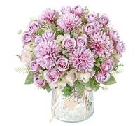 DEMIUKO 2 Bunch es Artificial Flowers Purple Hydrangea Fake Roses Flowers Bouquet 12in Faux Silk Flowers Arrangement Indoor Floral Plants for Wedding Party Table Centerpieces Spring Home Vase Decor