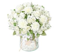 DEMIUKO 2 Bunch es Artificial Flowers White Hydrangea Fake Roses Flowers Bouquet 12in Faux Silk Flowers Arrangement Indoor Floral Plants for Wedding Party Table Centerpieces Spring Home Vase Decor