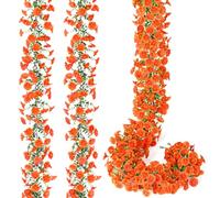 DEMIUKO 2PCS Artificial Flowers Garlands Fake Flowers Decoration Silk Morning Glory Vine Hanging Flowers Indoor Outdoor Trailing Plants Faux Floral Garland for Home Garden Fence Balcony, Orange