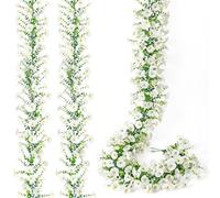 DEMIUKO 2PCS Artificial Flowers Garlands Fake Flowers Decoration Silk Morning Glory Vine Hanging Flowers Indoor Outdoor Trailing Plants Faux Floral Garland for Home Garden Fence Balcony, White