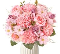 DEMIUKO 2PCS Peony Artificial Flowers Pink Fake Chrysanthemum Bouquet Deko | Fake Flowers Indoor 30cm Silk Floral Arrangement Pink Peonies Hydrangea Wedding Party Table Centerpieces Home Kitchen Decor