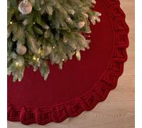 DEMIUKO 36 Inch Christmas Tree Skirt Red Xmas Tree Base Cover Mat Knitted Tree Skirt Soft 3D Woven Pine Tree Floor Mat Petals Ruffled Christmas Tree Decorations for Home Party Festival