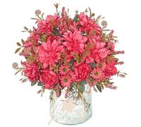 DEMIUKO 4 Bunch es Artificial Flowers Dahlia Bouquet Fake Flowers Silk Roses Daisies Plants Vase Floral Arrangements for Wedding Bridal Bouquet Filler Table Centerpiece Home Decor (Rose)