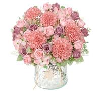 DEMIUKO 4 Bunch es Artificial Flowers Pink Hydrangea Fake Roses Flowers Bouquet 12in Faux Silk Flowers Arrangement Indoor Floral Plants for Wedding Party Table Centerpieces Spring Home Vase Decor