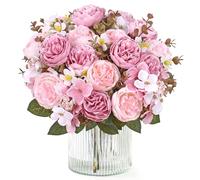DEMIUKO 4 Bunches Peony Artificial Flowers Bouquet Lilac Pink Wedding Deko