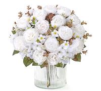 DEMIUKO 4 Bunches Peony Artificial Flowers Bouquet White Wedding Grave Deko