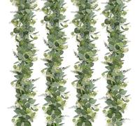 DEMIUKO 4PCS Artificial Garland Eucalyptus 5.9FT Leaf Garland with Gypsophila Flowers Greenery Foliage Vine Wall Hanging Fake House Plants for Wedding Backdrop Arch Table Indoor Outdoor Decor