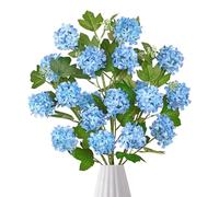 DEMIUKO 4PCS Artificial Hydrangea Branches Blue Flowers Branch 28in Tall Fake Stems Spring Branches Silk Flowers Foliage Leaves Stems Indoor Plants Decor for Floor Vase Wedding Home Kitchen Party