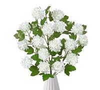 DEMIUKO 4PCS Artificial Hydrangea Branches White Flowers Branch 28in Tall Fake Stems Spring Branches Silk Flowers Foliage Leaves Stems Indoor Plants Decor for Floor Vase Wedding Home Kitchen Party