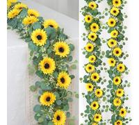 DEMIUKO 4PCS Artificial Sunflower Autumn Garlands Fake Sunflowers Vine 2M Silk Flowers Garland Faux Hanging Plants with Eucalyptus Foliage Fall Floral for Wedding Balcony Fence Garden Party Decors