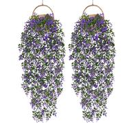 DEMIUKO 4PCS Artificial Trailing Flowers Purple Fake Hanging Plants Spring Greenery Faux Flowers Foliage Plastic Leaves Vine Indoor Outdoor UV Resistant Plant for Home Garden Porch Balcony Wall Decor