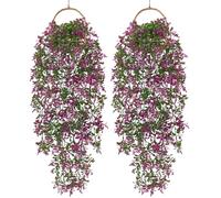 DEMIUKO 4PCS Artificial Trailing Flowers Purple Red Fake Hanging Plants Spring Greenery Faux Flowers Plastic Foliage Vine Indoor Outdoor UV Resistant Plant for Home Garden Porch Balcony Wall Decor