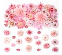 DEMIUKO 58 Pcs Artificial Flowers Combo Pink Bulk Flowers Heads DIY Box Set Decorative Silk Fake Dahlia Roses Peonies Floral Arrangement for Cake Topper Wedding Bridal Flower Crown Wreath Decor