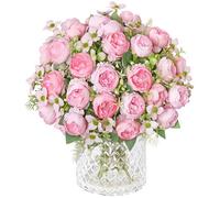 DEMIUKO 6 Bunches Artificial Peony Flowers Bouquet Pink Small Head Flowers Faux Peonies Silk Blooms Fake Petite Rose Floral Arrangement for Wedding Home Decor Jar Vase Filler Party Table Centerpiece