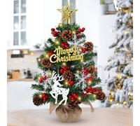 DEMIUKO 60CM Mini Artificial Pine Christmas Tree with LED Lights, Pre-Lit Tabletop Xmas Pine Tree with Star Topper, Berry Ornaments for Holiday Indoor DIY Decor