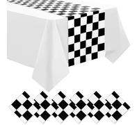 DEMIUKO 6PCS Chequered Flag Table Runner Boys Girls Black White Party Table Runner Race Track Plaid Table Decor Waterproof Plastic Table Mat Runner for Two Fast Birthday Disposable Party Decoration