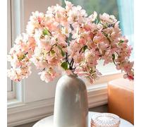 DEMIUKO 6PCS Pink Cherry Blossom Branches Artificial Flowers Spring Sakura Branch Fake Plants 20in Silk Plum Blossom Stems Indoor Floral Arrangement for Wedding Party Office Home Table Vase Decor