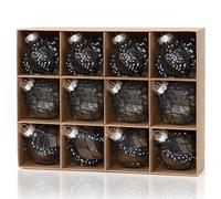 DEMIUKO 80mm Black Christmas Baubles 12PCS Xmas Balls Set Large Clear Glitter Baubles Christmas Tree Decorations Shatterproof Acrylic Balls Hanging Ornaments for Xmas Gift Holiday Party Wedding Home