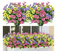 DEMIUKO 9 Bundles Artificial Flowers Outdoor Artificial Plants UV Resistant Pansy Silk Flowers Shrub Plastic Foliage Fake Plant Faux Greenery for Garden Balcony Porch Grave Decor, Purple Yellow Pink