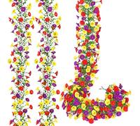 DEMIUKO Artificial Flowers Garlands 2PCS Hanging Flowers Hanging Plant Vine Fake Eucalyptus Leaves Silk Morning Glory Faux Floral Decor for Home Wall Garden Arch Fence Balcony, Red Yellow Purple
