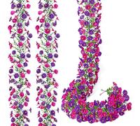 DEMIUKO Artificial Flowers Garlands 2PCS Hanging Flowers Hanging Plant Vine Fake Eucalyptus Leaves Silk Morning Glory Faux Floral Decoration for Home Wall Garden Arch Fence Balcony, Fuchsia Purple