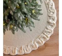 DEMIUKO Christmas Tree Skirt White, 90cm/36 inch 3D Knitted Xmas Tree Base Cover Soft Woven Floor Mat with Petals Ruffled Elegant Christmas Tree Winter Decoration for Home Party Holiday Festival