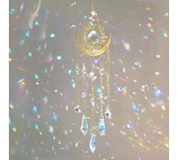 DEMIUKO Crystal Suncatcher for Window Hanging Boho Ornament Wind Chimes Garden Sun Catcher Bead Prism Rainbow Maker Sun Moon Pendant for Home Office Window Decor Christmas Crystal Gift for Girl Women