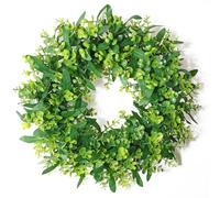 DEMIUKO Door Wreath for Front Door Decorations Summer Wreath 17 Inch Artificial Olive Foliage Eucalyptus Leaves Wreath Making Fake Hanging Plants for Home Kitchen Wall Fireplace Outside All Year