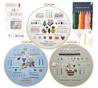 DEMIUKO Embroidery Kit for Beginners Adults Cross Stitch Kit 3 Sweets Floral Embroidery Patterns Punch Needlepoint Kit with Fabric Needles Hoop Threads for Starter Learn Embroider by Video Tutorial