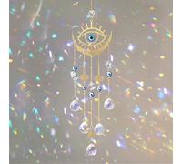 DEMIUKO Evil Eye Sun Catcher Crystal Window Hanging Ornament Wind Chimes Sun Catchers Bead Prism Rainbow Maker Wall Pendant for Home Garden Halloween Decoration Thanksgiving Blessing Xmas Gift