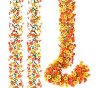 DEMIUKO Orange Yellow Artificial Flowers Garland 2PCS Artificial Hanging Flowers Silk Morning Glory Faux Floral Trailing Plants with Eucalyptus Leaves Vine for Home Garden Arch Fence Balcony Décor