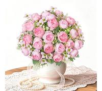 DEMIUKO Peony Pink Artificial Flowers Faux Peony Bouquet 6 Bunches Fake Peonies Flowers Silk Rose Spring for Wedding Home Decoration Party Arrangement Table Centerpiece Easter