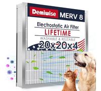 Demiwise 20x20x4 Washable Electrostatic Air Filter, MERV 8 Aluminum AC/HVAC Furnace Filter, Reusable Permanent Air Filter, Lasts a Lifetime, Increases Airflow(Actual Size:19.76"x19.76"x3.58")
