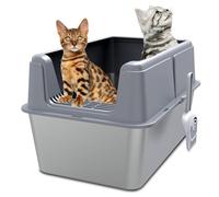 Demiwise Stainless Steel Litter Box with Lid,14” XL Litter Metal Litter Box with High Sided, Anti-Urine Leakage, Easy Cleaning & Odor-Less, Include Scoop