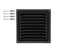 DEMLOU - Square Aluminium Louvre Air Ventilation Grille 15 x 15 cm Black RAL 9005 with Mesh - Powder Coated Wall or Door Air Vent for Indoor or Outdoor Use.
