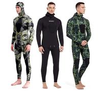 DEMMET Camouflage Wetsuit 3mm Spearfishing Wetsuit Winter Warm Men's Long Hooded Two Piece Surf Snorkeling Diving Hunt Fish Kayak