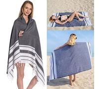 DEMMEX 100% Turkish Cotton Beach Towel - Oversized, Quick Dry, Sand Free, Compact, Thin, Lightweight - Turkish Hammam Peshtemal Beach Towel Blanket, Made in Turkey, Prewashed, 180x90cm (Black)