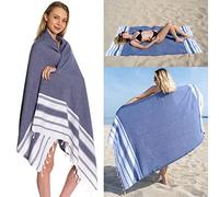 DEMMEX 100% Turkish Cotton Beach Towel - Oversized, Quick Dry, Sand Free, Compact, Thin, Lightweight - Turkish Hammam Peshtemal Beach Towel Blanket, Made in Turkey, Prewashed, 180x90cm (Navy Blue)