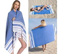 DEMMEX 100% Turkish Cotton Beach Towel - Oversized, Quick Dry, Sand Free, Compact, Thin, Lightweight - Turkish Hammam Peshtemal Beach Towel Blanket, Made in Turkey, Prewashed, 180x90cm (Royal)
