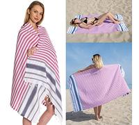 DEMMEX 100% Turkish Cotton Beach Towel - Oversized, Quick Dry, Sand Free, Compact, Thin, Lightweight - Turkish Hammam Peshtemal Beach Towel Blanket, Made in Turkey, Prewashed, 180x90cm (Fuchsia-Navy)