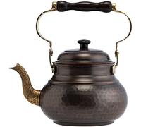 DEMMEX 1mm Thick Solid Hammered Copper Handmade Tea Pot Kettle Stovetop Teapot, 1.5Qts (Antiqued Copper)