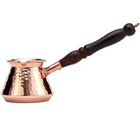 DEMMEX 1mm Thickest Hammered Copper Turkish Greek Arabic Coffee Pot Stovetop Coffee Maker Cezve Ibrik Briki with Wooden Handle & Wooden Pot Spoon, for 3 People (Copper)